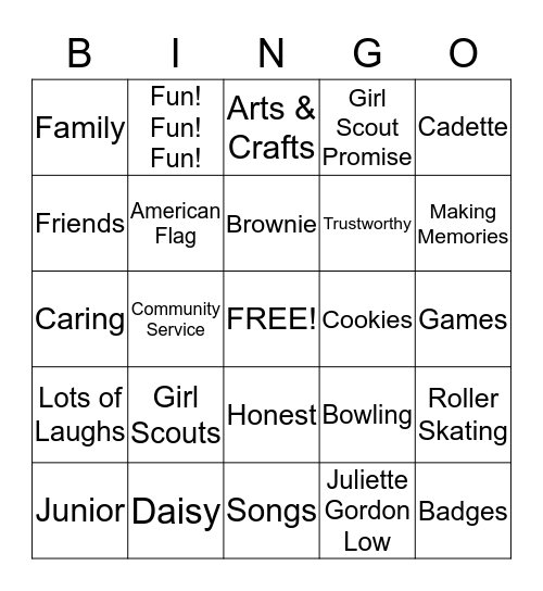 Brownie Bingo Card