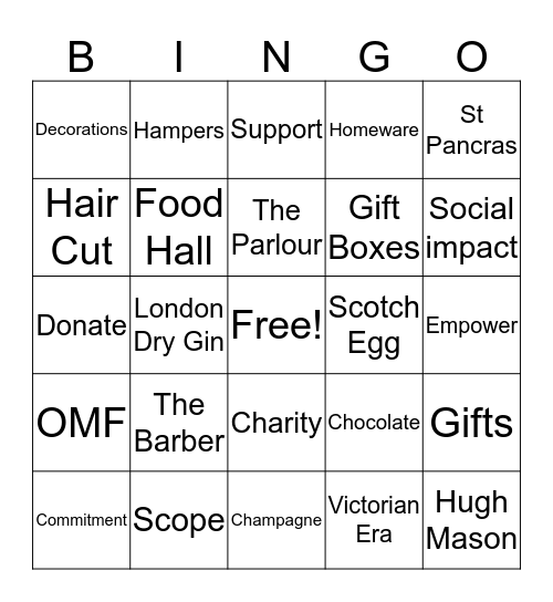 Fortnum & Mason Bingo Card