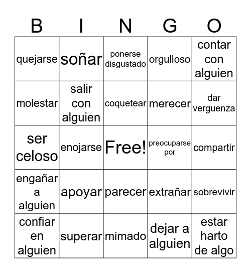 Relaciones Personales Bingo Card