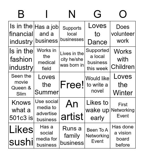 Mingle Bingo Card