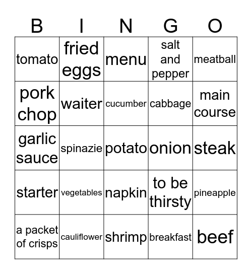 English Words Bingo Card