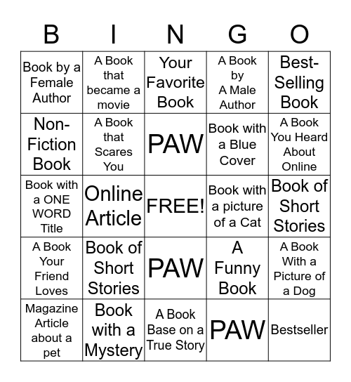 PAWS TO READ Bingo Card