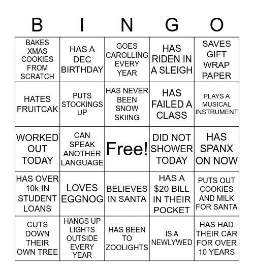 Holiday Bingo Card
