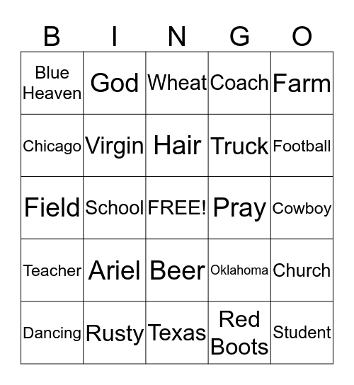 Footloose Bingo Card