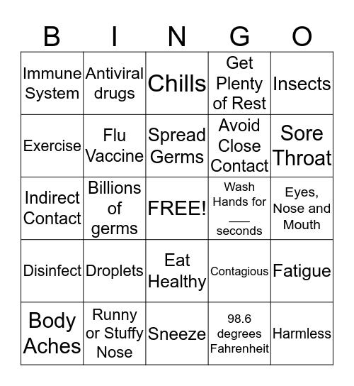 Cold/Flu Season Bingo Card