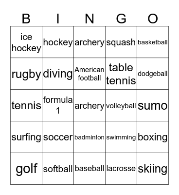 Sports Bingo Card