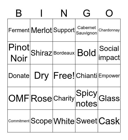 Wine Bingo Card