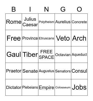 Ancient Rome Bingo Card