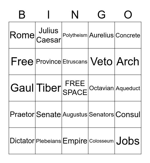 Ancient Rome Bingo Card