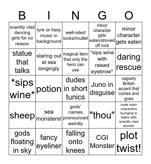 Myth Movie Bingo Card