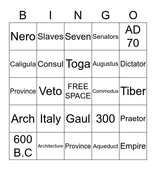 Ancient Rome Bingo Card