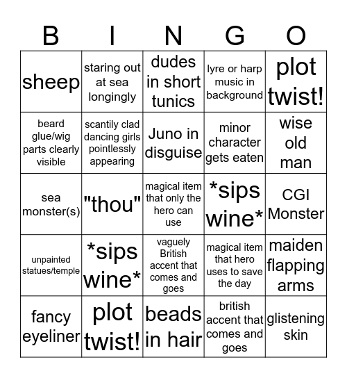 Myth Movie Bingo Card