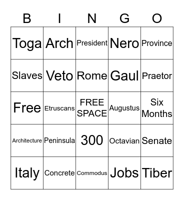 Ancient Rome Bingo Card