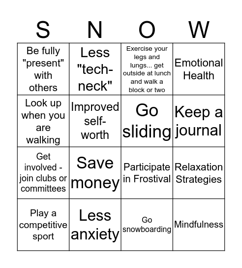 SNOW BINGO Card