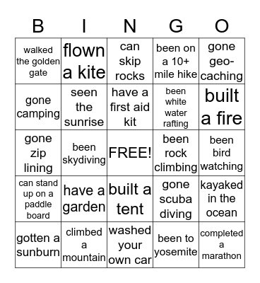 Outdoor "People Bingo" Bingo Card