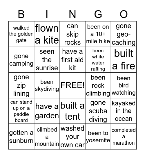 Outdoor "People Bingo" Bingo Card