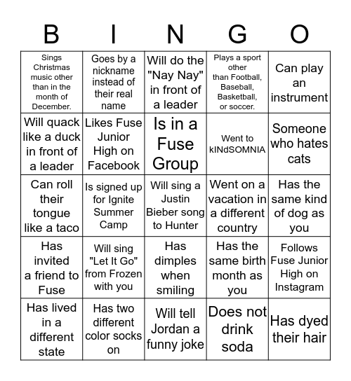 Human Bingo Card