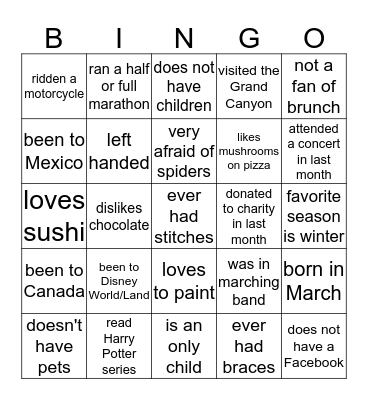 FRIEND BINGO Card