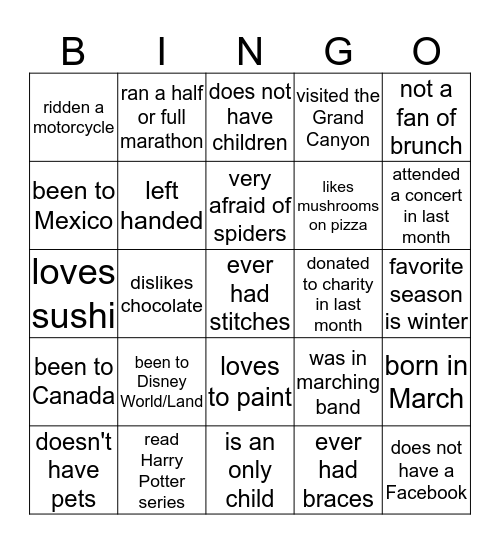 FRIEND BINGO Card