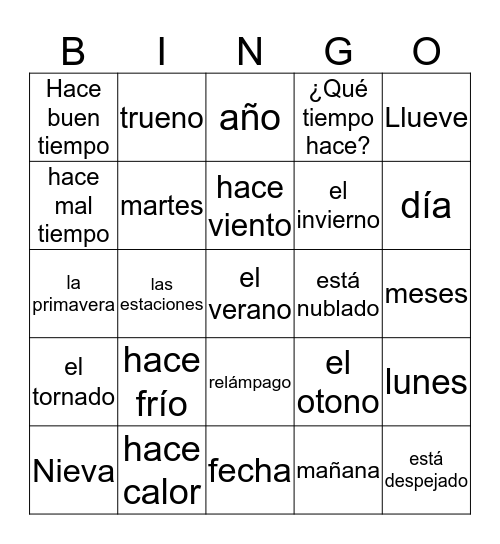 El tiempo Bingo Card