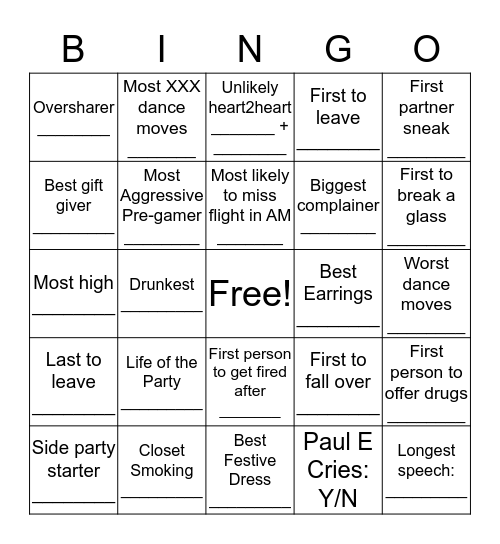 Public 2019 Holiday Party Bingo !@#$ Bingo Card