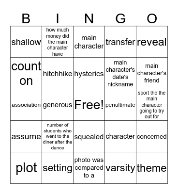 The Absolutely True Diary of a Part-Time Indian Bingo Card