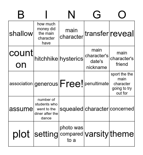 The Absolutely True Diary of a Part-Time Indian Bingo Card