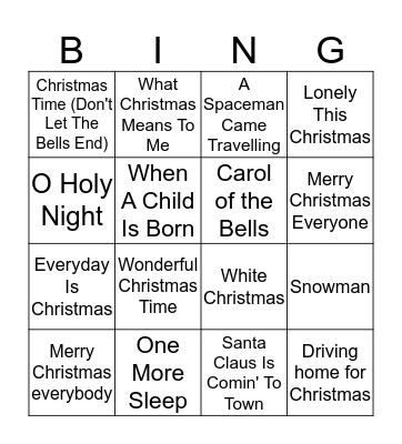 Xmas Songs Music Bingo 1 Bingo Card