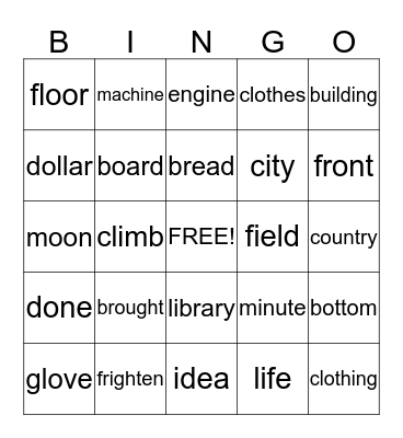 1R Tricky Words Bingo Card