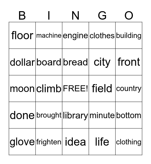 1R Tricky Words Bingo Card