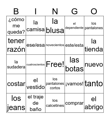 Capitulo 7A Bingo Card