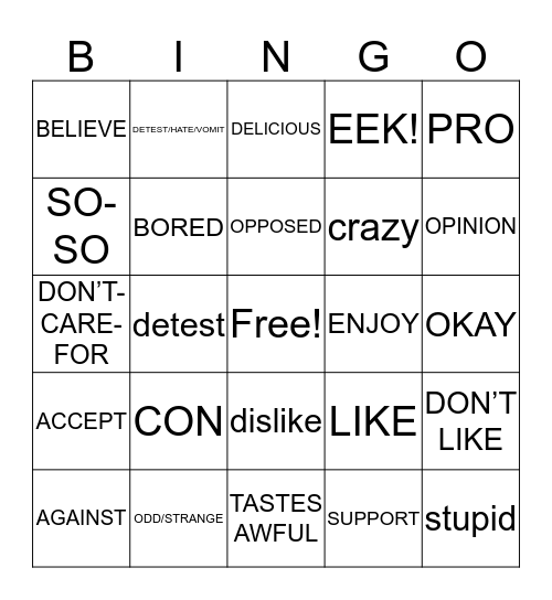 Unit 18 Bingo Card