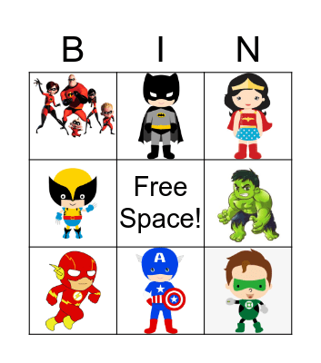 Superheroes Bingo Card