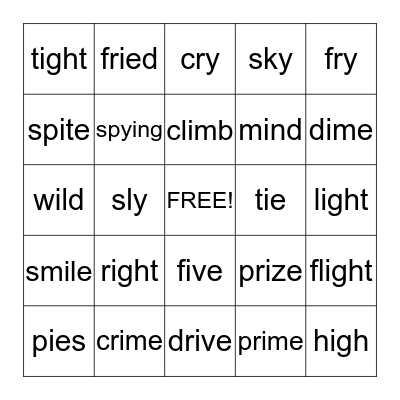 Long i, igh, i-e, y, ie Bingo Card