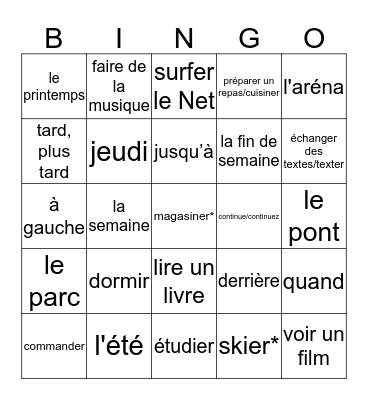 Master Vocab Review Bingo Card