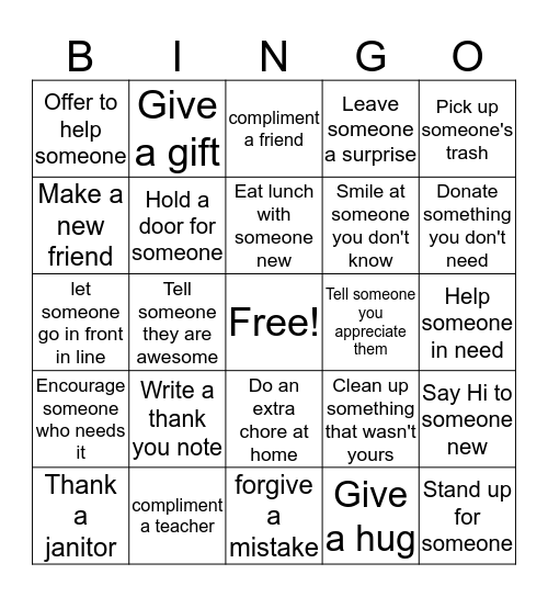 Kindness BINGO! Bingo Card