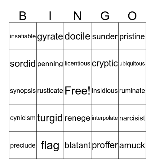 High Achievement Vocab Unit 1: 1-3 Bingo Card