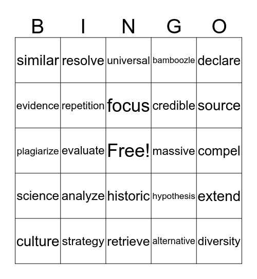 Literacy BINGO Card