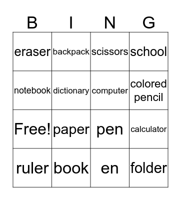 Los Útiles Escolares Bingo Card