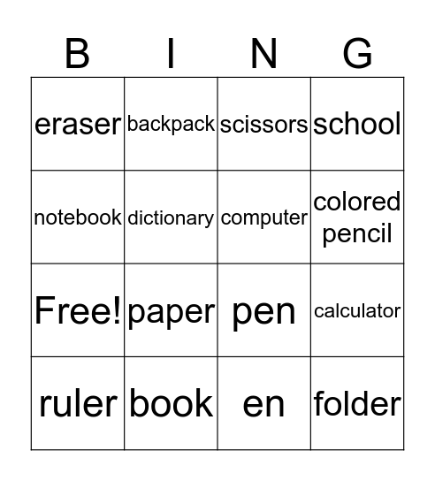 Los Útiles Escolares Bingo Card