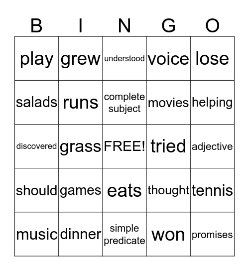 Grammar Review Bingo! Bingo Card
