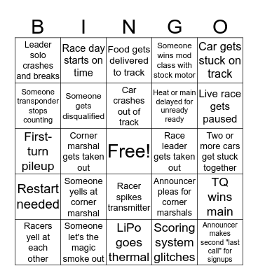 RC RACE DAY www.rctruckstop.com Bingo Card