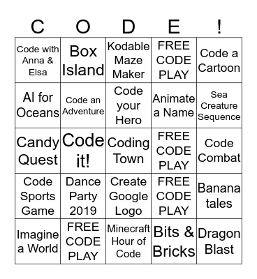 Hour of Code  Bingo Card