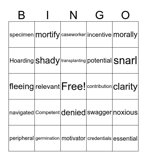 Chapter 40-43 Bingo Card