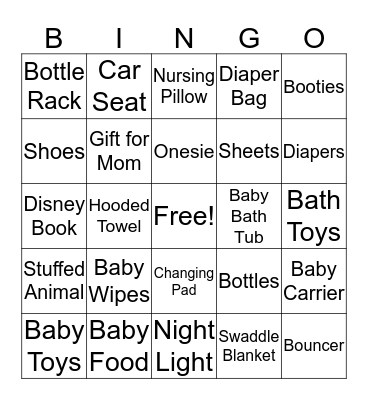 Baby Shower Bingo Card