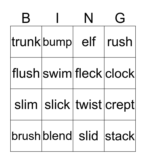consonant blends bingo Card