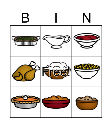 Thanksgiving Dinner Bingo Card