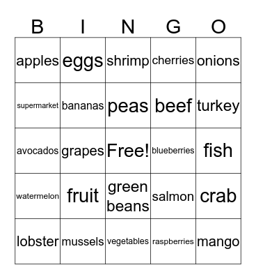 La nourriture Bingo Card