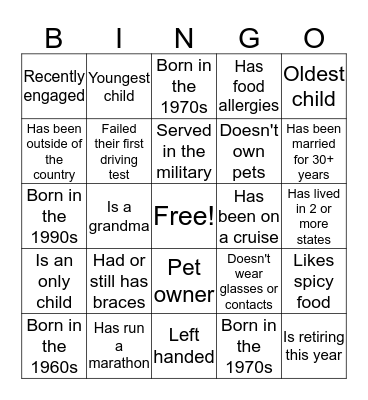 Holiday Party Bingo Card