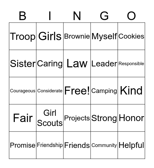 Girl Scouts Bingo Card